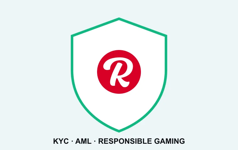 Shield with the Rooli logo for player protection, KYC, AML and responsible gaming