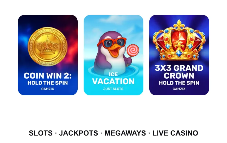 Pokies at Rooli: Coin Win 2, ICE Vacation and 3x3 Grand Crown game tiles